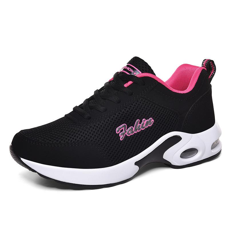 Fashion Women Sports Shoes Black Breathable Sneakers Thick Sole Tennis Shoes Air Cushion Running Shoes Women Spring Sneakers Anti-slip