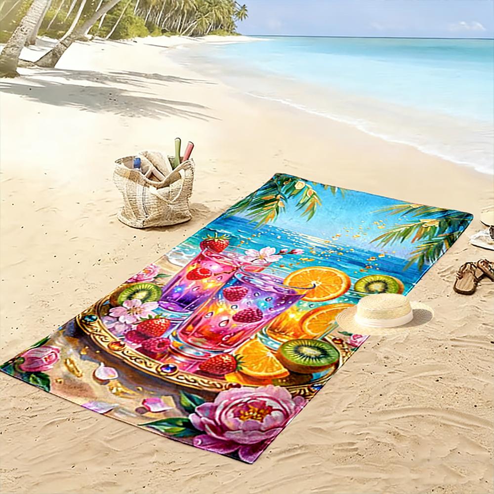 Tropical Drinks and Fruits Beach Scene Beach towel quick-drying for travel outdoor sports jogging beach and swimming