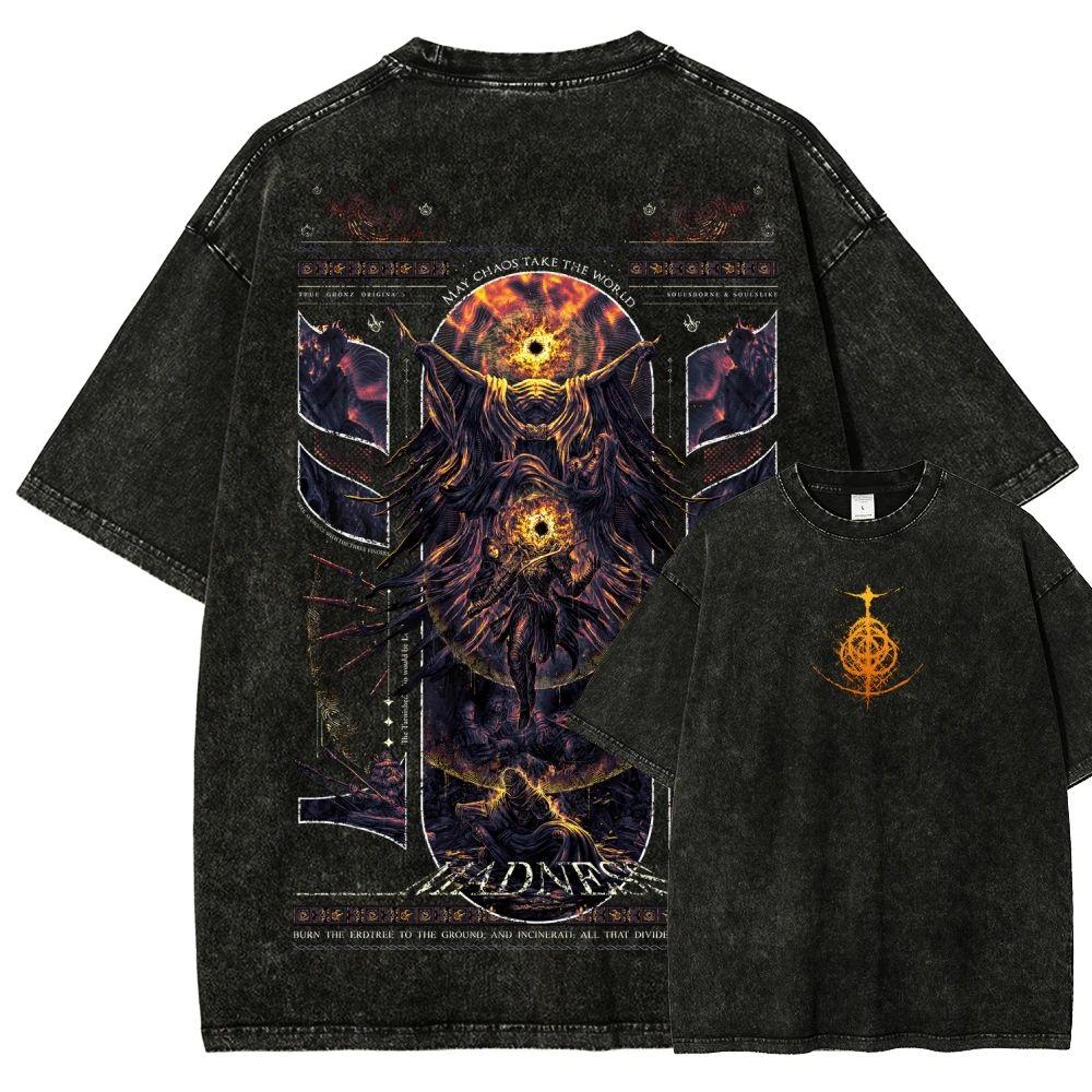 T-shirt Imprimé Sufferer Vintage Homme Esthétique Gothique Tee Lavé Vintage 100% Coton Poids Lourd Streetwear Art Fantastique Sombre