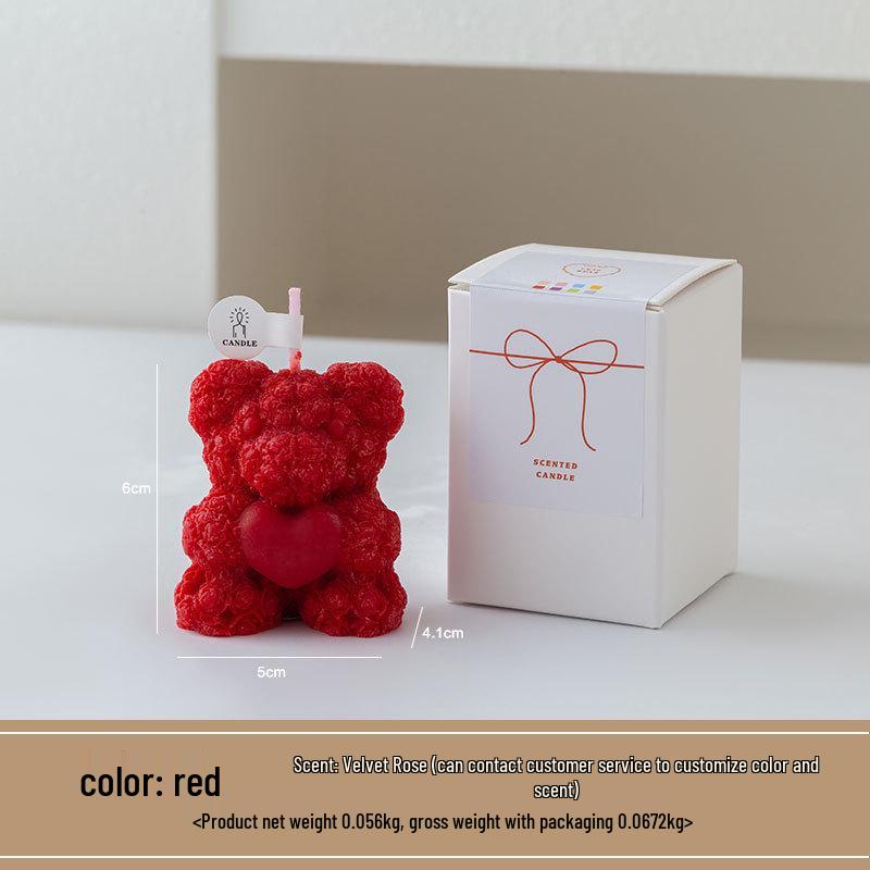 Heart-shaped Rose Bear Aromatherapy Candle - Cute Qixi Festival Gift and Decorative Souvenir Ornament