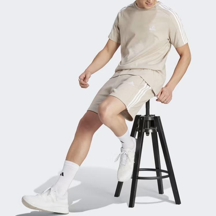 Adidas Essentials Single Jersey 3-Stripes T-Shirt Men Tops Beige IJ8685