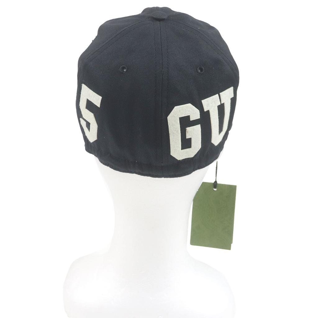 Pristine GUCCI Cap Logo Patch with Elastic Black Cotton Mens 751400 Used