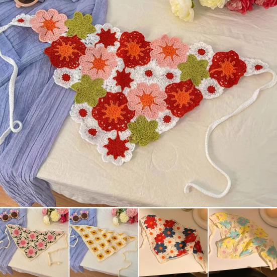 Headscarf French Retro Style Embroidery Flower Pattern Headband Hollow Design Breathable Elastic Hair Accessory