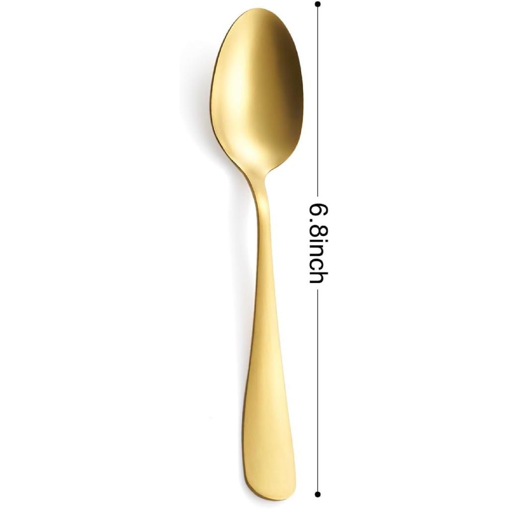 GoGeiLi Matte Gold Dessert Spoon Set, 6.8-inch Stainless Steel Satin Finish Gold Teaspoon, Coffee Espresso Spoon Set of 6, Dishwasher Safe