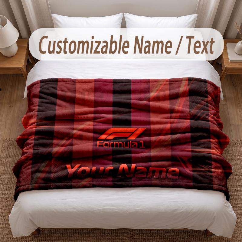 F1 Printed Flannel Blanket Custom Name Text Soft Warm Throw For Bedroom Holiday Gift