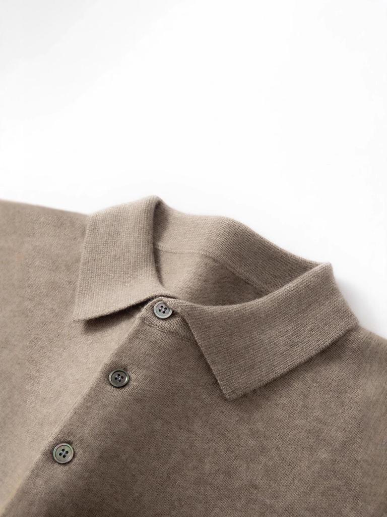 Men's Cashmere Polo Collar Sweater, Solid Color Knitwear, Long Sleeve Button-Up Pullover for Autumn/Winter