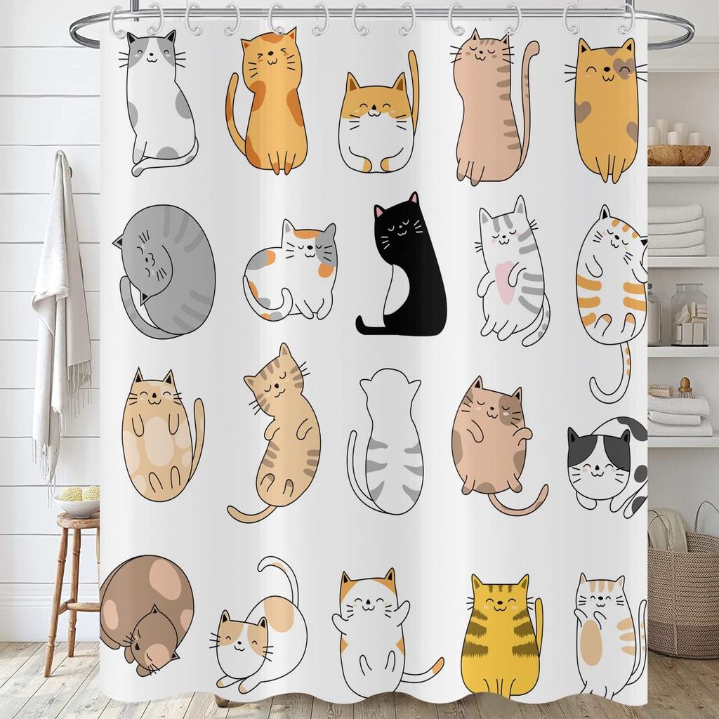 Funny Cute Puppy Animal Pattern Shower Curtain 180x 180cm, Kids Bathroom Decorative Shower Curtain Waterproof