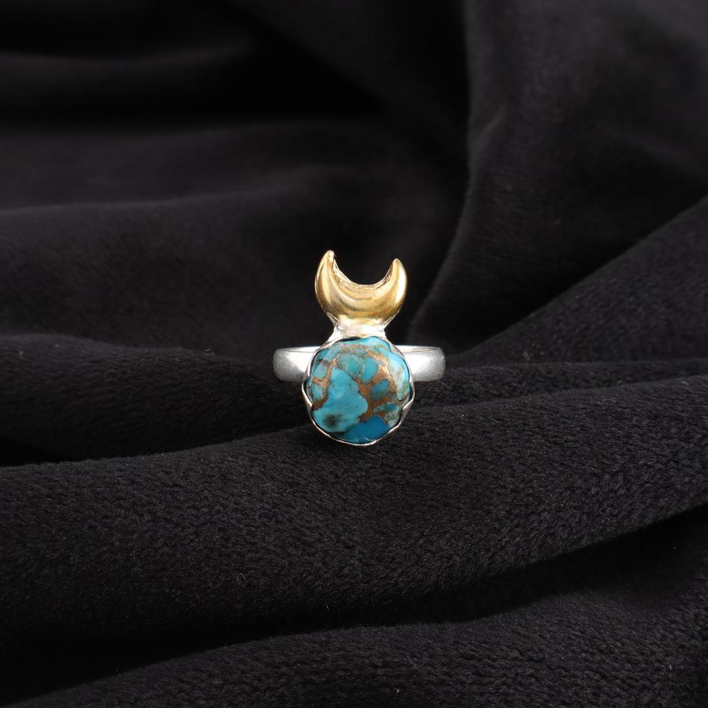 Ręcznie robiony pierścionek z niebieskiego turkusu miedziowego, Pierścionek z litego srebra próby 925, Delikatna srebrna biżuteria, Na prezent zaręczynowy