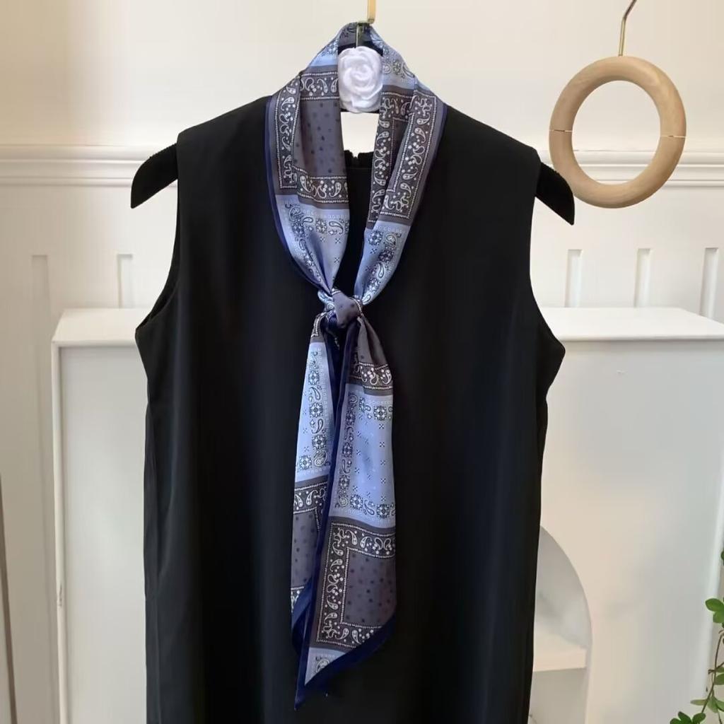 Luxury Belt Print Long Silk Scarf For Women Soft Neck Scarf Shawl Elegant Neckerchief Bandanas Paisley Print Hijab Bag Ribbon