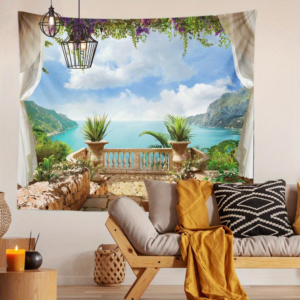 Seaside Balcony Tapestry Background Cloth Hanging Cloth Bedroom Bedside Decorative Wall Cloth Rental Dormitory Tapestry