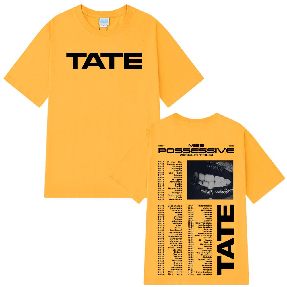Tate McRae Miss Possessive Tour 2025 Tate McRae Grafik T-Shirts Herren Damen Mode Kurzarm Baumwolle Hip-Hop Freizeit T-Shirts