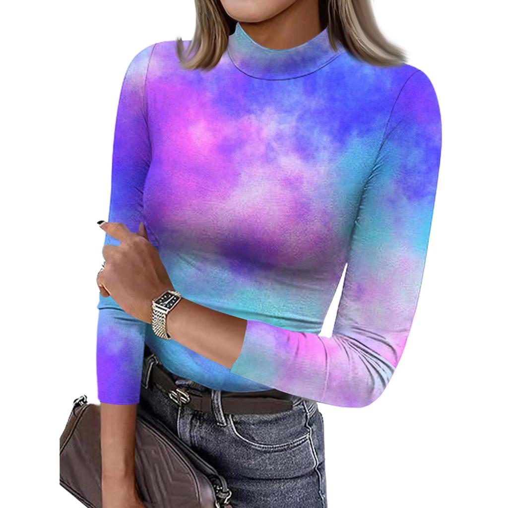 Damen Slim Bottom T-Shirt Mode Casual Druck Rundhals Pullover 3/4 Ärmel Top