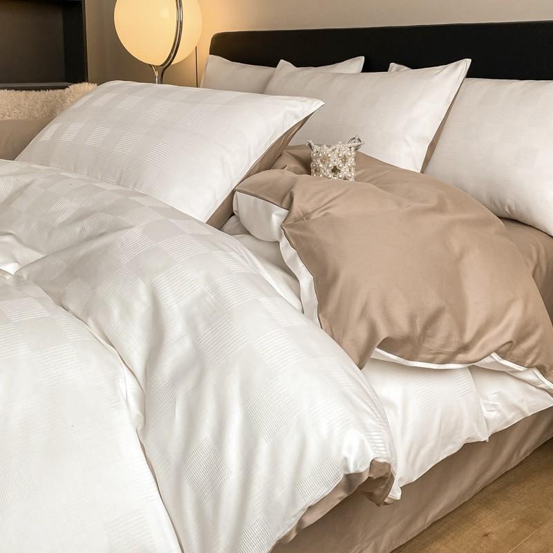 Pure Cotton Premium Simple Bedding Set Four-piece Set Skin-friendly Breathable Bed Sheet Quilt Cover Pillowcase