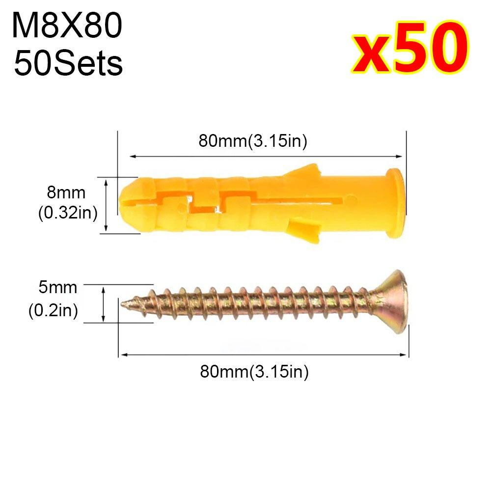 50Sets Self Drilling Expansion Tube Nails M6 M8 M10 Self-Tapping Flat Head Screws Expansion Bolt Pipe Heavy Duty With Screws