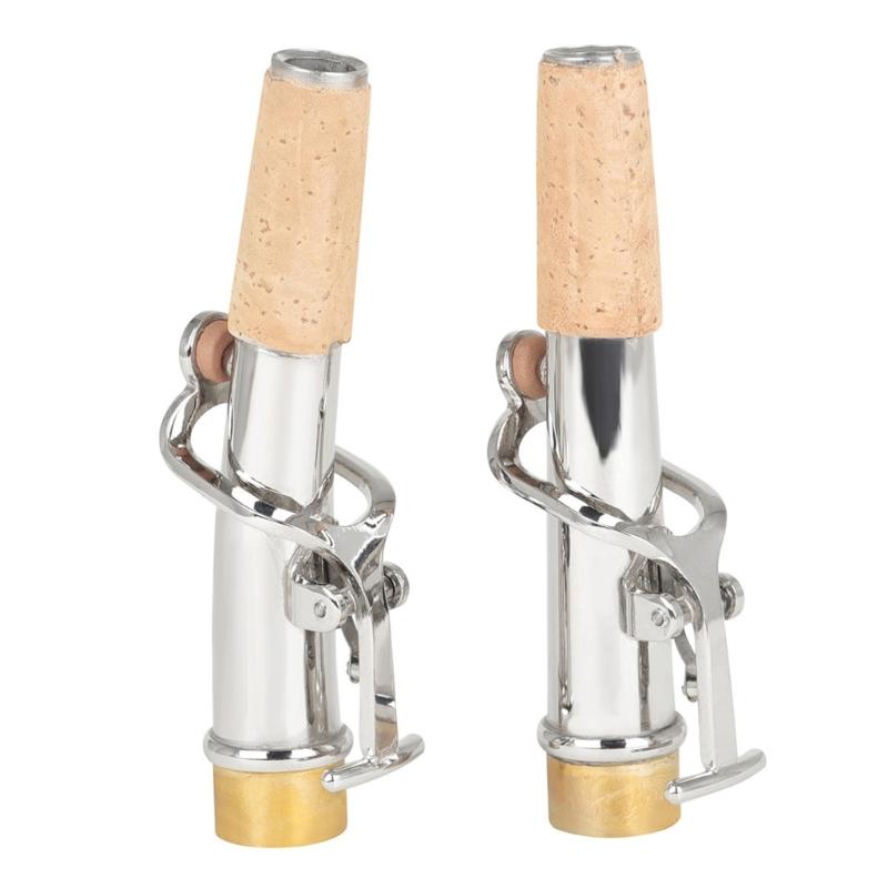2 PCS Saxophone Neck Brass Mouthpiece Metal Sax Curved Necks and Straight Neck for Soprano Saxophone Instrument