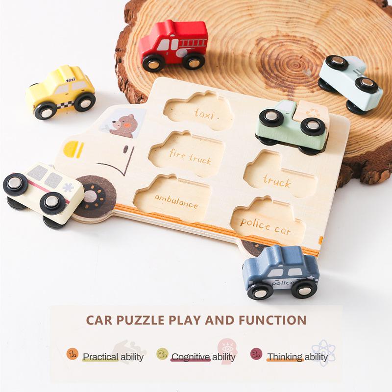 3D Wooden Car Shape Matching Puzzle Toy for Early Education
