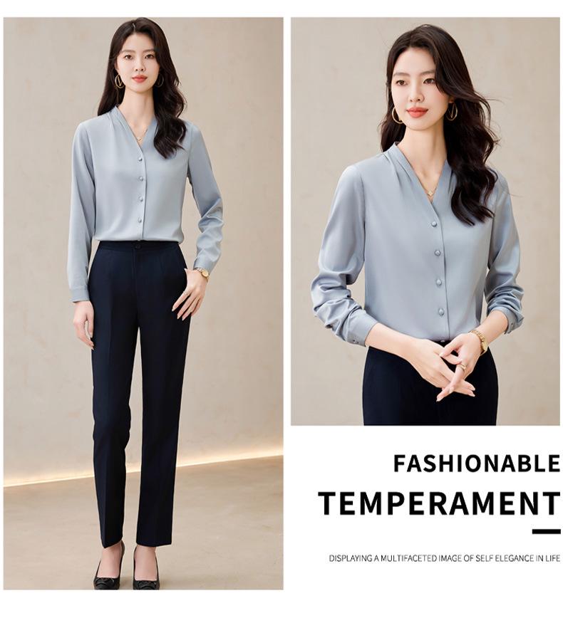 Women's White V-Neck Chiffon Shirt: Formal Spring/Autumn Wear for Interviews and Office.