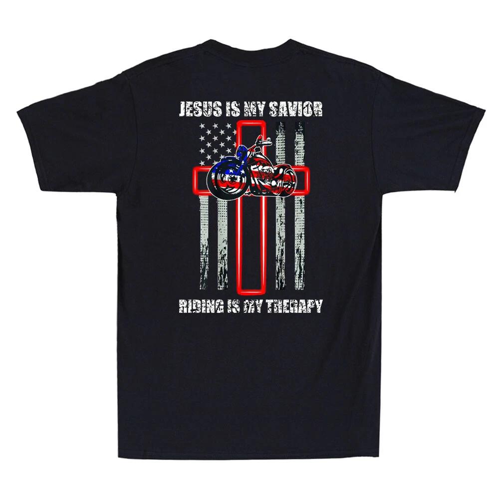 Jesus Is My Savior Riding Is My Therapy Funny Motorcycle Vintage Men s T-Shirt XXL