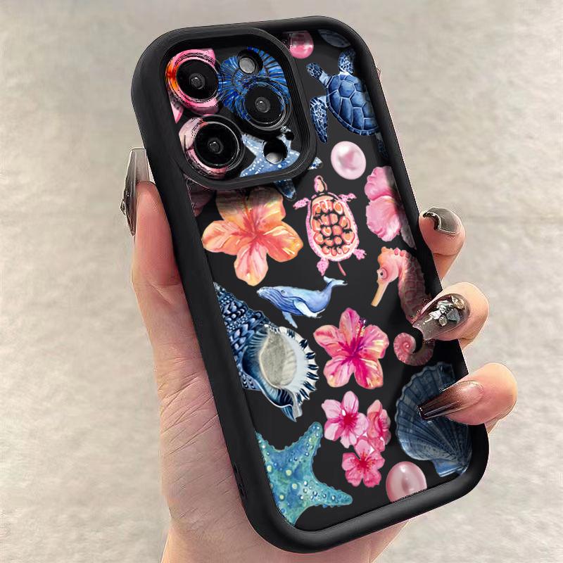 

Turtle Lobster Coconut Print Phone Case For iPhone 17 16 Pro Max 15 14 13 12 11 XS X XR 16e 16 Plus 17 Air Shockproof Soft Cover iPhone Air
