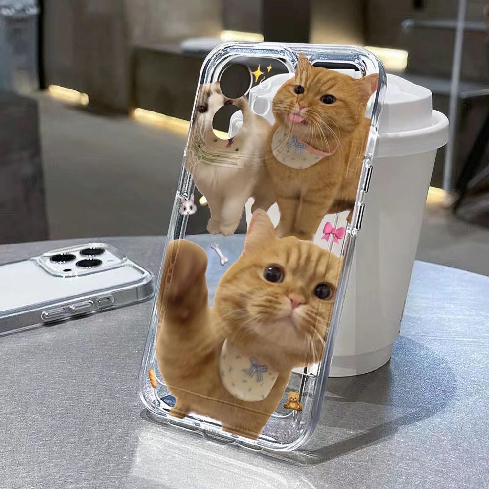Cute Cat Clear Phone Case For IPhone 17 Air 16 15 14 13 Cases 15 16 Pro Max 17 Air 12 11 14 Plus 16promax Fundas Soft TPU Cover