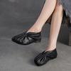 Johnature Retro Handmade Pleated Flats Genuine Leather Round Toe Soft Soled Lightweight Women's Slip-on Shoes