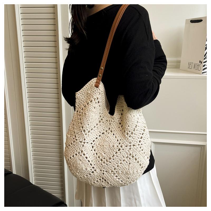 Large Capacity Knitted Bag Women's Summer New Versatile Shoulder Knitted Bag Casual Commuter Tote Bag