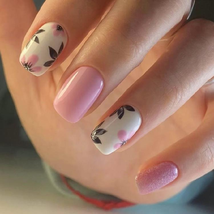 

Квадратные накладные ногти с цветочным рисунком, самоклеящиеся, накладные ногти, искусственные ногти для женщин и девушек. 1