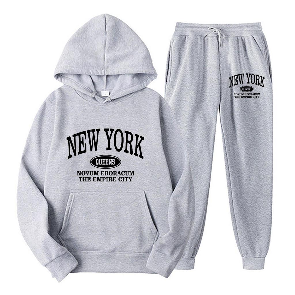 New Men's European & American Hoodie Sweatshirt Two-Piece Casual Sportswear Set