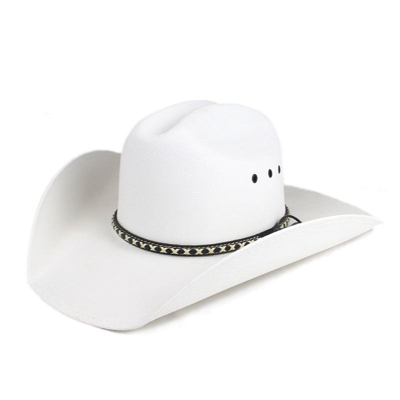 Vintage Striped Belt, European and American Style, Straw, Hard-shaped, Large Brim, Western Cowboy Hat, Waterproof, Sun-proof, Sunshade