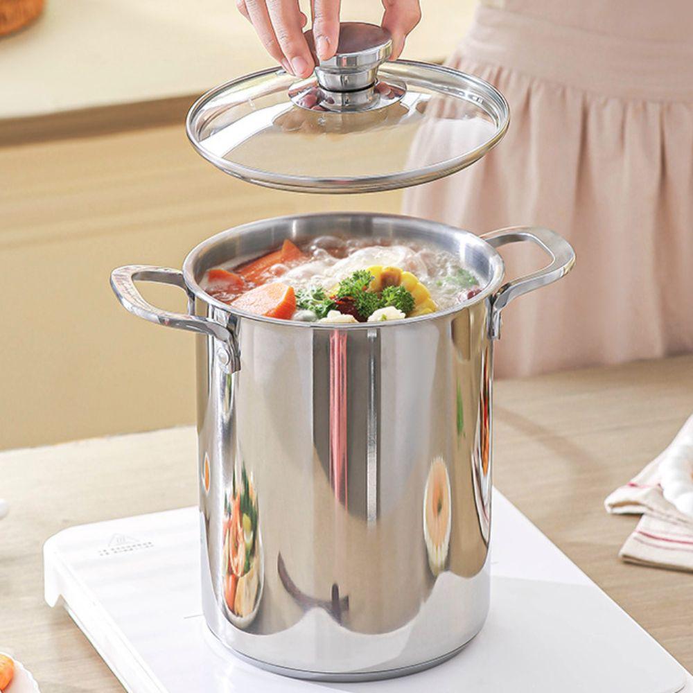 304 Stainless Steel Tempura Fryer Visible Lid Stew Pot Kitchen Cookware Oil Frying Pot  Dormitory