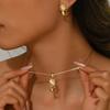 Collana intarsiata Catena osso di serpente Orecchini da donna Orecchini in oro con gemma a quadri Gattino gocciolante olio