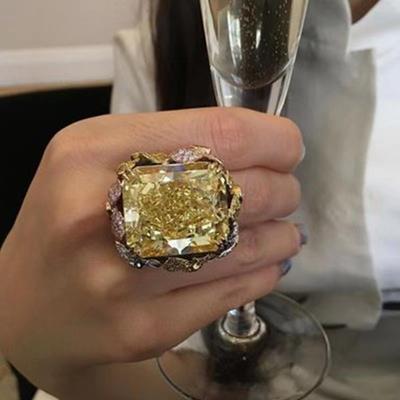 Exquisite Luxury  Jewelry Large Citrine Zircon Birthstone Anniversary Party Bride Princess Wedding Band Engagement Ring