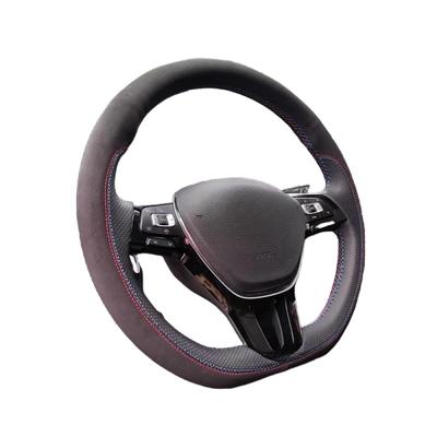 For Volkswagen VW Golf 7 Mk7 New Polo Jetta Passat B8 Hand-stitched Black Suede Leather Car Steering Wheel Cover