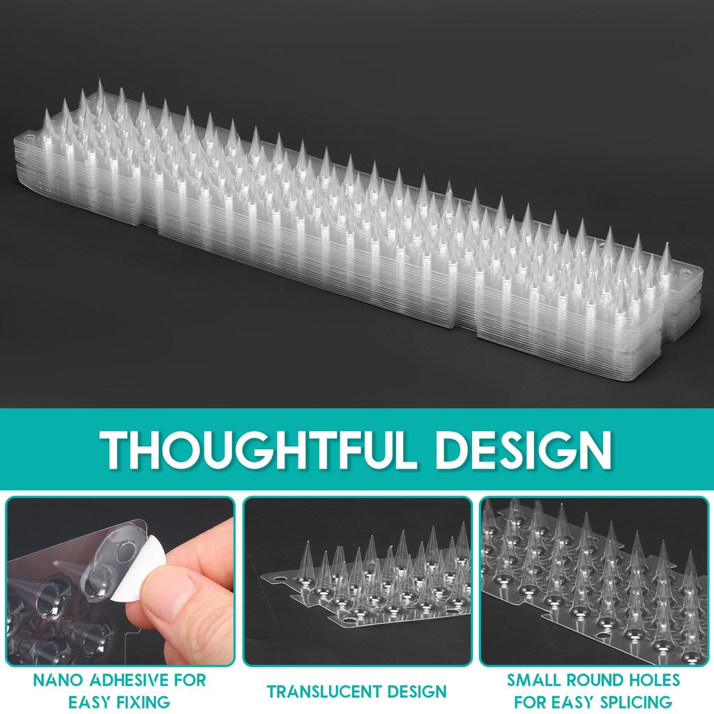24Pcs Bird Repeller Spikes Plastic Transparent Cat Intruder Deterrent Strip Anti Climb Fence Wall Spikes for Pigeon Squirrel Cat