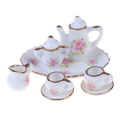 8Pcs 1/12 Dollhouse Miniature Dining Ware Porcelain Tea Set Dish Cups