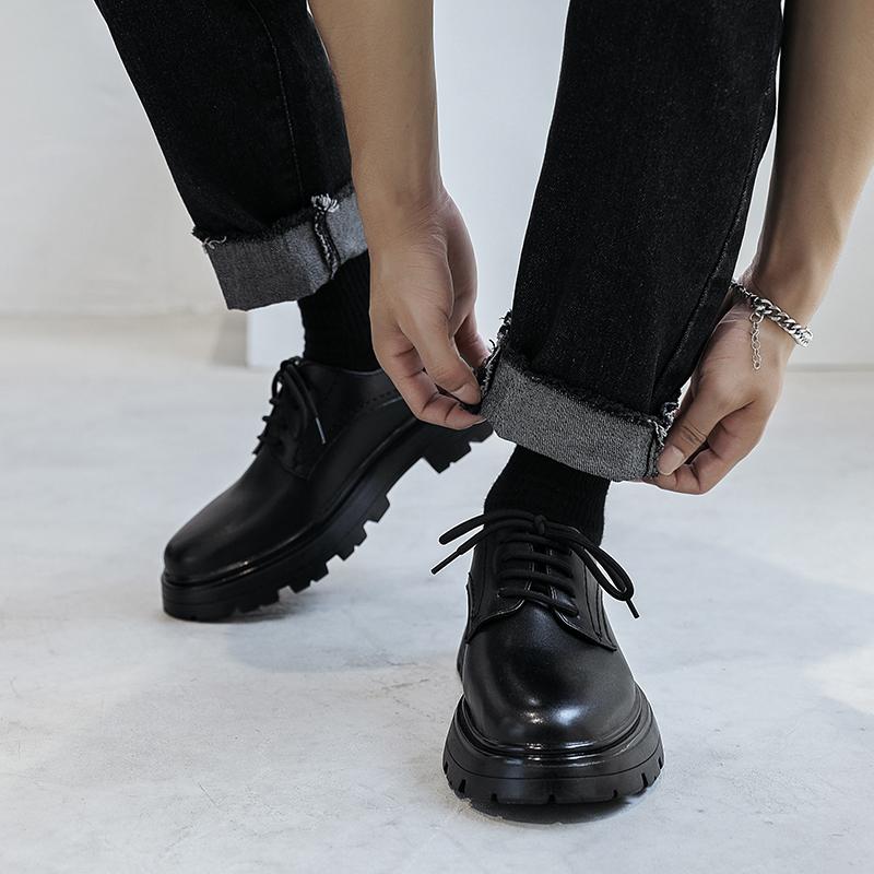 Fashion Brand Thick Bottom Men Outdoor Shoes Beef Tendon Outsole Sneakers Genuine Leather British Style Shoe Casual Lace Up Oxford Shoes