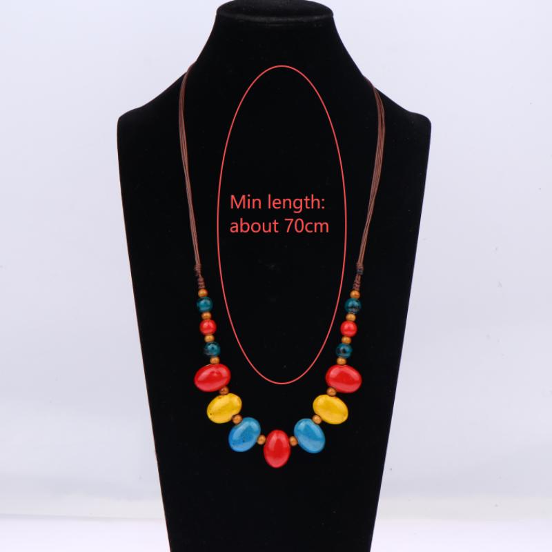 Colorful Ceramic Bean Necklace Handmade Boho Pendant Adjustable Vintage Jewelry For Women Gift