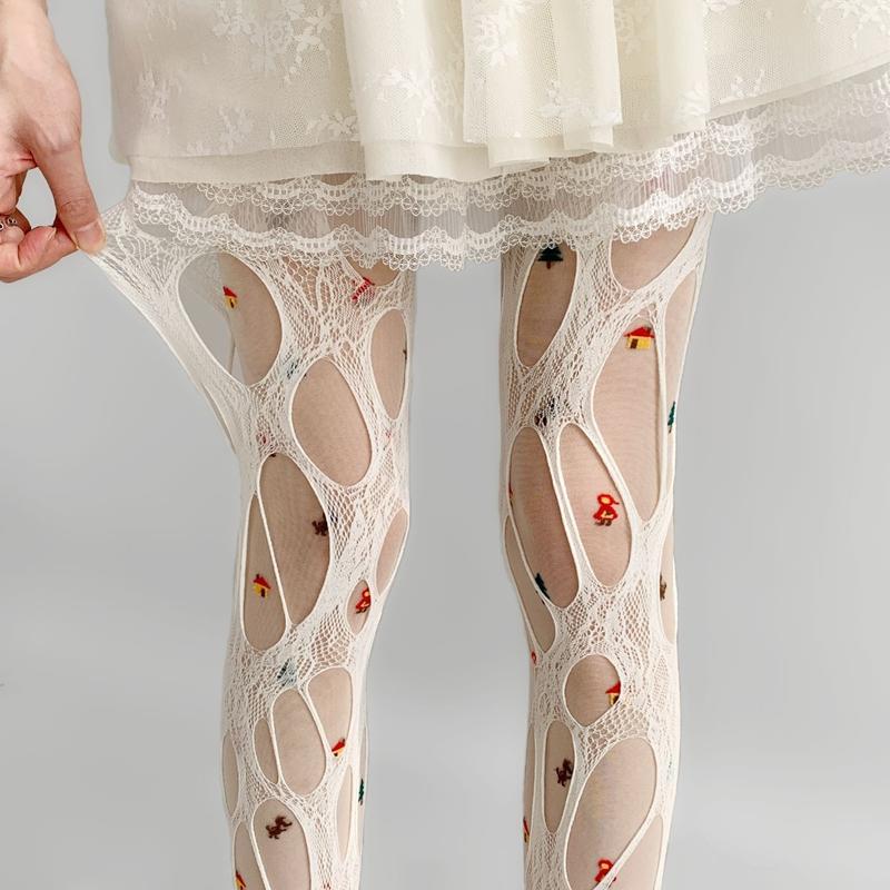 Sexy Broken Hole Lace Tights for Women Fashion Fishnet Long Stockings Easy Tearable Y2K Pantyhose Hollow Out Female Leggings