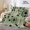 Sage Green Black White Daisy Flannel Blanket Warm Soft Halloween Christmas Decorative Couch Warm Cozy All-Season Gift