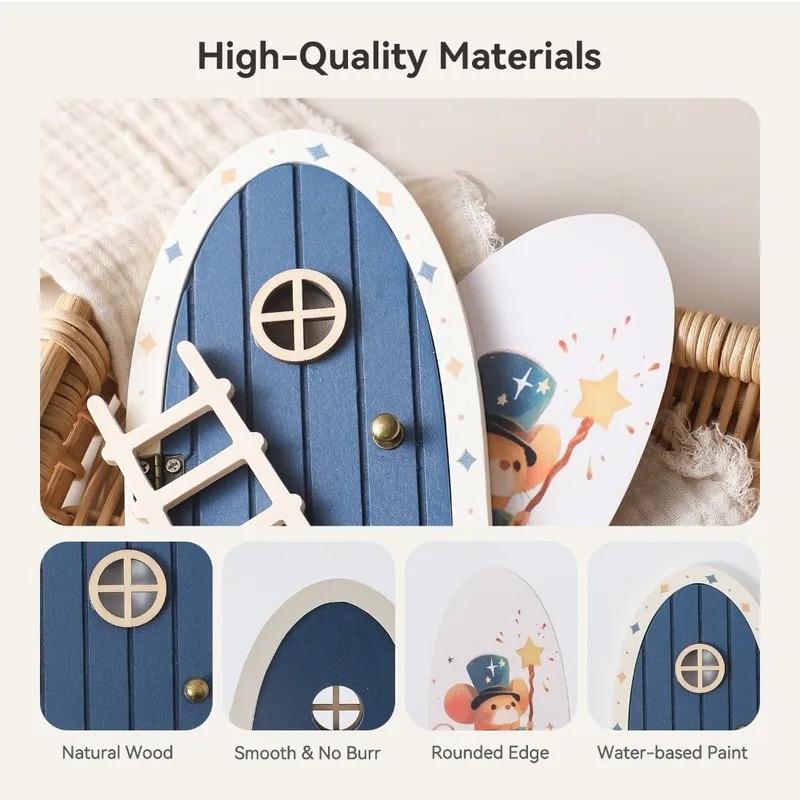 Doll House Wooden Fairy Elf Door Mini Home Decorations Craft Ornaments Cartoon Elf Door Room Wall Decoration Tale Accessories