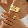Vintage Fashion Folded Leaf Bracelet Spiral Opening Adjustable Ring Set for Women Girls Holiday Party Fashion Jewelry BS031