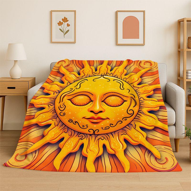 Cartoon Sun Moon Tarot Divination Magic Flannel Blanket Soft Throw Blanket for Bedroom Living Room Bed Travel Camping Picnic Nap