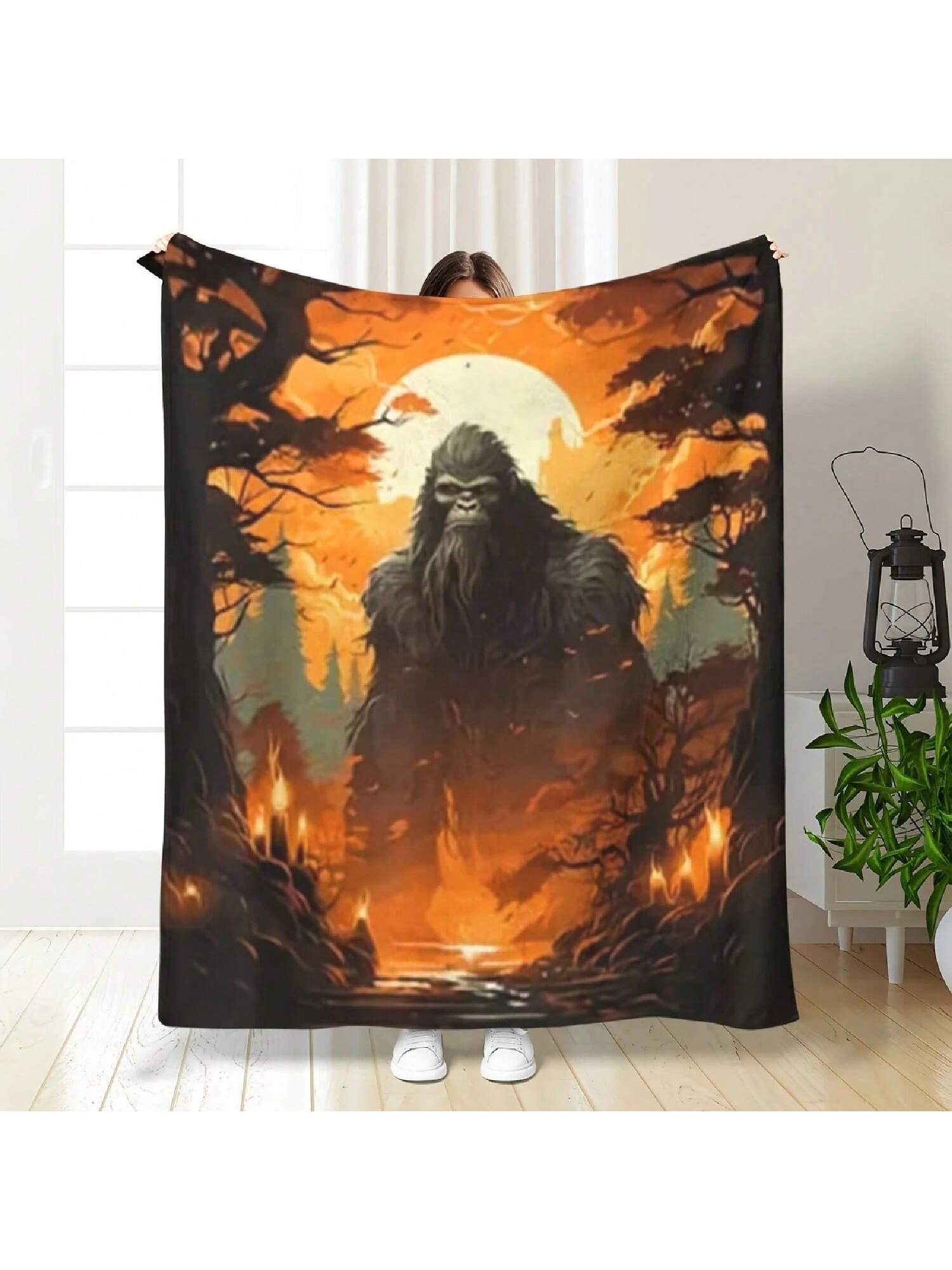 

1pc Halloween Big Foot Flannel Fleece Blanket-Comfortable All-Season Polyester, Machine Washable, Sofa Cover Blanket 75X95CM серый