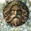 Green Man Tree Spirit Metal Wall Art Enchanted Round Sculpture for Pagan Wiccan Home Decor