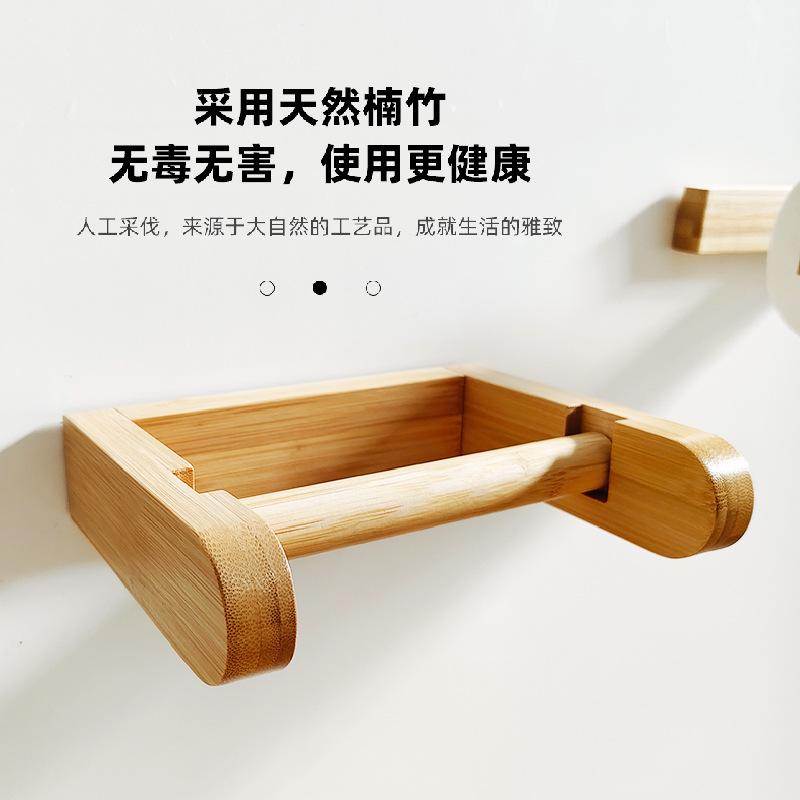 Wooden Toilet Paper Roll Rack Non-drilled Natural Bamboo Toilet Paper Roll Holder Ecological Toilet Paper Dispenser