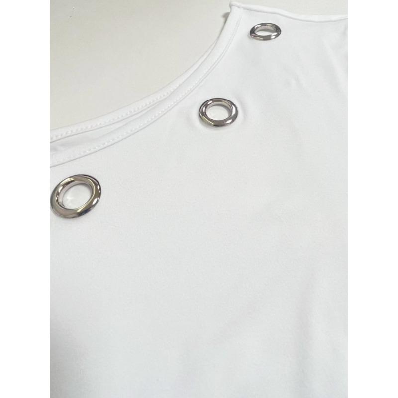 Top Asimmetrico con Spalle Scoperte da Donna a Maniche Lunghe Temperamentale Tinta Unita Slim Pullover T-shirt Corta