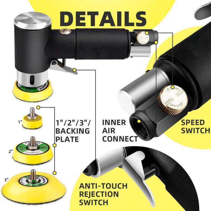Orbit Air Sander Mini Pneumatic 1"/2"/3" Grinding Machine Set for Car Polishing High Speed Air Powered Polisher