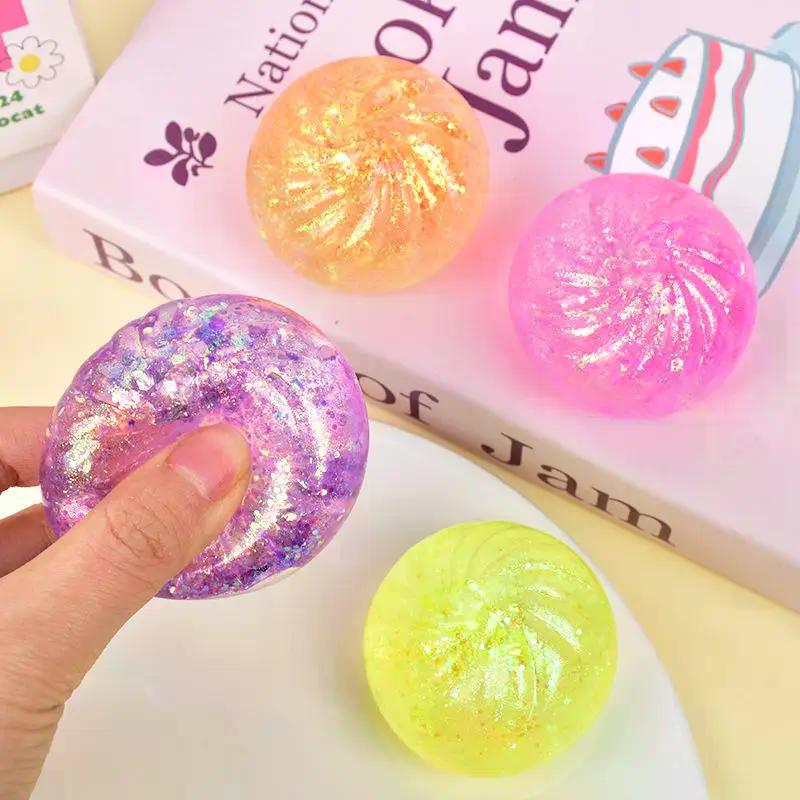 Colorful Glitter Dumpling Release Ball Sensory Squeeze Toy For Stress Balls Simulation Food Squishies Bun Steamer Squeeze Gifts