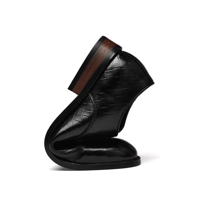 Thick-soled Heightening Shoes, Light-mouth Polishing Dress Shoes, Suit Men's Embossed Woven Leather Shoes, Autumn Men's Work