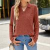 Women's Fashionable Solid Color Long Sleeved Collar Pocket Loose T-shirt Top